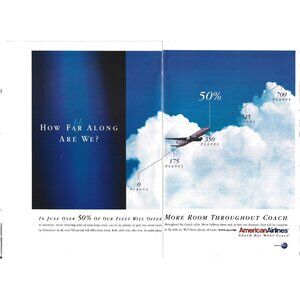 American Airlines Coach Has More Class Airplane 1990s Vintage Print Ad 2 PAGE